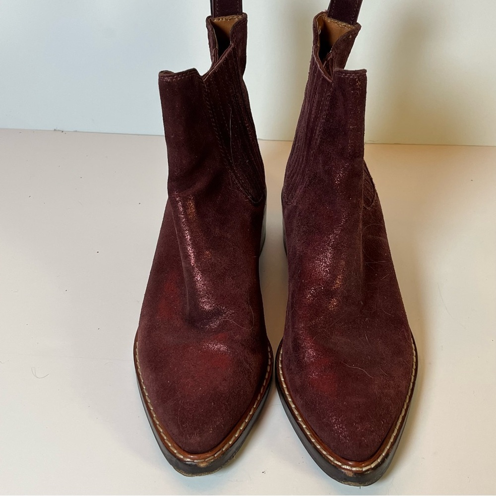 Coach Bowery Chelsea Boot Maroon Metallic Suede Western Leather Women’s Size 6 - Picture 2 of 12